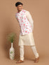 Men's Peach Digital Printed Royal Angrakha Nehru Jacket With Cream Kurta Pyjama Set